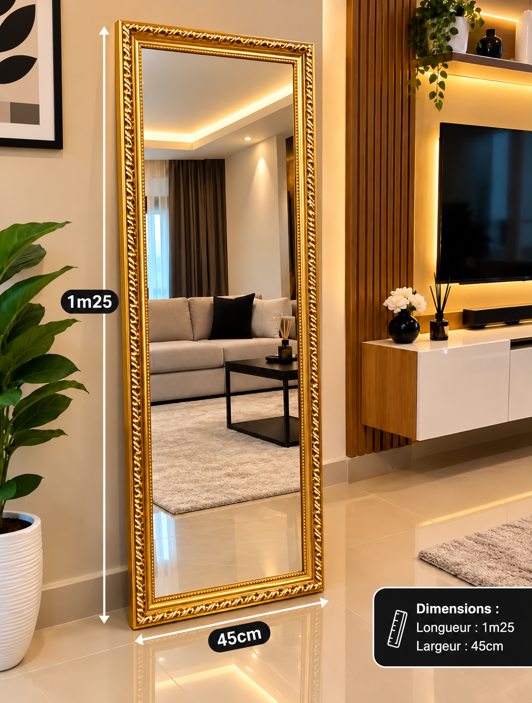 MIROIR DÉCORATIF GRAND FORMAT –