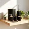 Ensemble salle de bain 6 pièces – Noir & Bambou 🌿